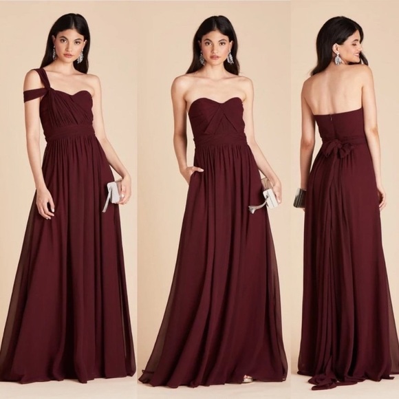 New NWT Birdy Grey “Grace” Convertible Chiffon Gown Maxi Dress Cabernet Burgundy - Picture 2 of 16